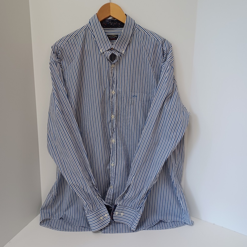 Paul & Shark Shirt Mens XL 45 Blue Yellow Striped Adult Yachting Italy Made